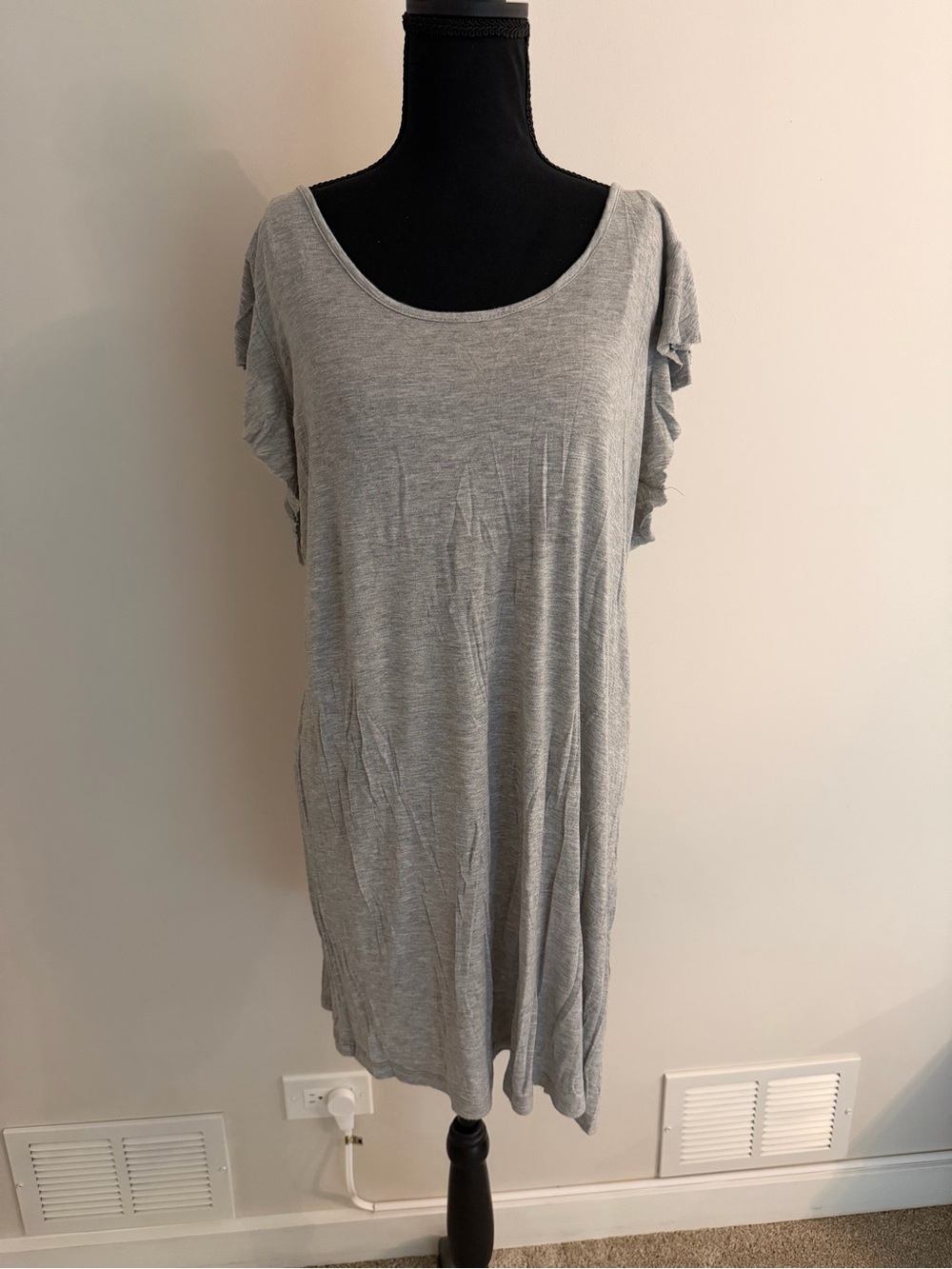 The Vanity Room Heather Gray Scoop Neck Ruffle Sleeve Mini Dress